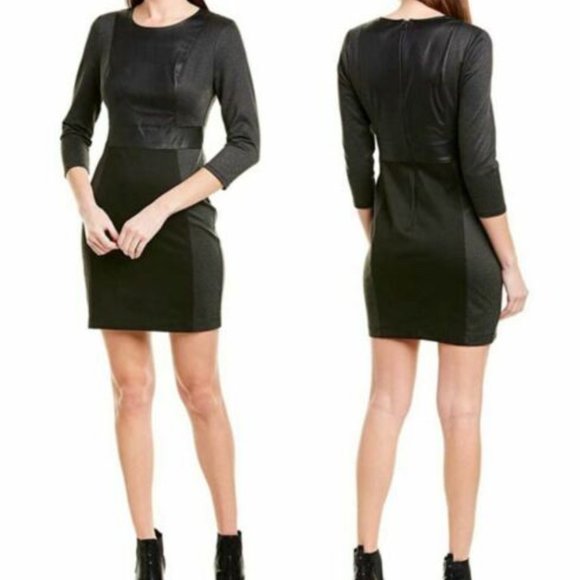 BCBGMAXAZRIA Dresses & Skirts - BCBG MAXAZRIA Faux Leather Trim Mixed Media Party Mini Dress Black Size L